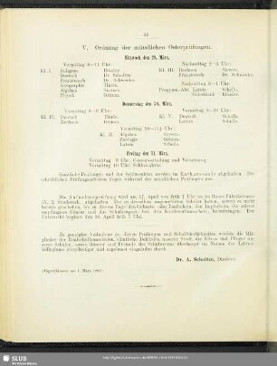 V. Ordnung der mündlichen Osterprüfungen