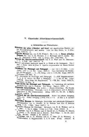 V. Classische Alterthumswissenschaft