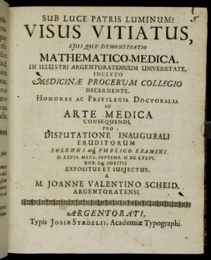 Visus Vitiatus, Eiusque Demonstratio Mathematico-Medica