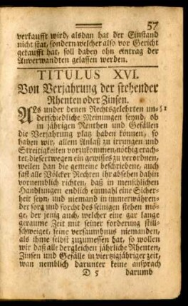 Titulus XVI. Von Verjahrung der stehender Rhenten oder Zinsen.