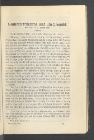 Gemeindeerziehung und Kirchenzucht (Schluß)