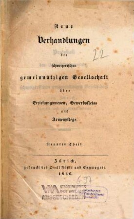 Verhandlungen der Schweizerischen Gemeinnützigen Gesellschaft. 22, 22. 1836