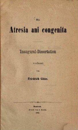 Die Atresia ani congenita : Inaug. Diss.