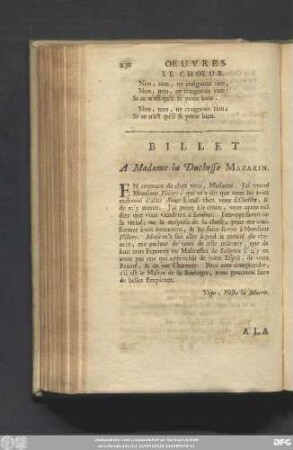 Billet A Madame la Duchesse Mazarin.