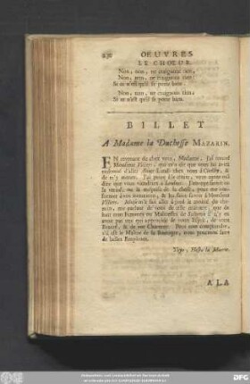 Billet A Madame la Duchesse Mazarin.