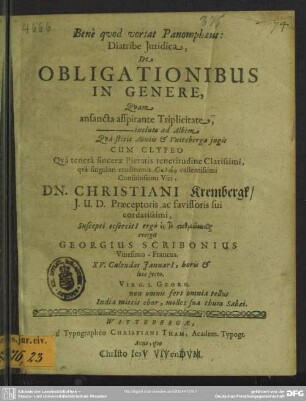 Diatribe iuridica de obligationibus in genere