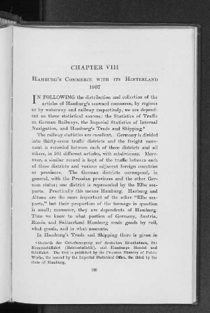 Chapter VIII Hamburg's Commerce with its Hinterland 1907