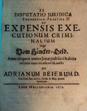 Disp. iur. de expensis executionum criminalium