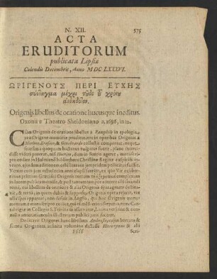 N. XII. [...] Calendis Decembris, Anno M DC LXXXVI.