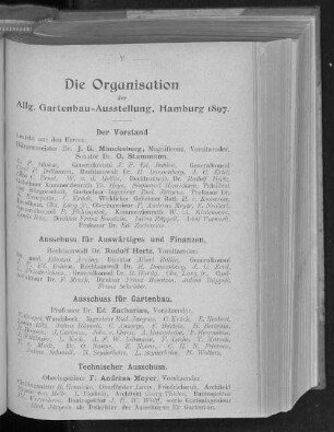 Die Organisation der Allg. Gartenbau-Ausstellung, Hamburg 1897.