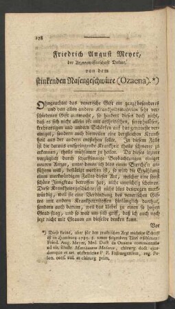 [VII.] Friedrich August Meyer, der Arzneywissenschaft Doktor, von dem stinkenen Nasengeschwüre (Ozaena)