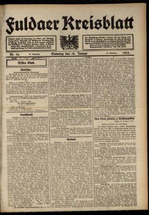 Erste Ausgabe vom Samstag, den 18. Januar 1913.