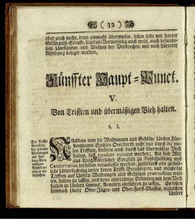 Fünffter Haupt-Punct. V. Von Trifften und übermäßigen Vieh halten.