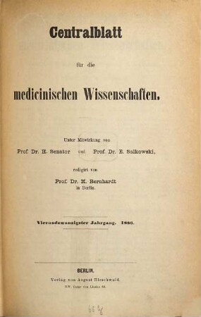 Centralblatt für die medicinischen Wissenschaften. 24. 1886