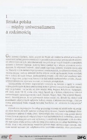 I. Sztuka polska - między uniwersalizmem a rodzimością