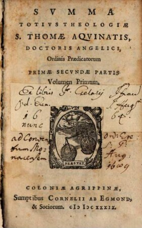 Summa Totius Theologiae S. Thomae Aquinatis, Doctoris Angelici, Ordinis Praedicatorum. 2,1,1