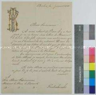 Briefentwurf des mexikanischen Gesandten Romero Vargas an den Reichskanzler a. D. Otto von Bismarck: Vargas bittet am folgenden Montag oder an einem anderen Tag zusammen mit seiner Frau in Friedrichsruh seine Aufwartung machen zu dürfen. Berlin, Januar 1891.