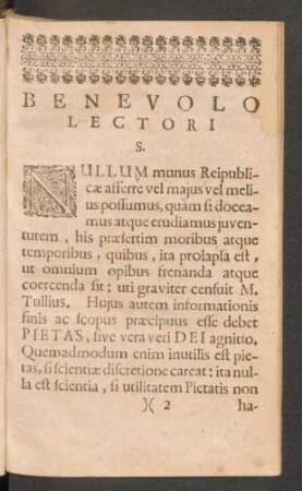Benevolo lectori