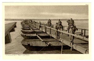 Der Krieg 1914/15 in Postkarten, 39. Reihe, Abt.: Serbischer Kriegsschauplatz, 1. Gruppe: Nr. 386: Kriegsbrücke über die Save