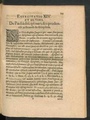 Exercitatio XIV. Et Ultima. De Paedia disciplinari, seu prudentia iudicandi de disciplinis.