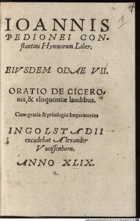 Ioannis Pedionei Constantini Hymnorum Liber