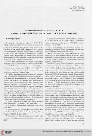 Sprawozdanie z działalności Zamku Królewskiego na Wawelu w latach 1996-1997