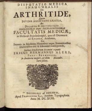 Disputatio Medica Inauguralis De Arthritide