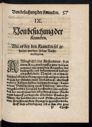 IX. Von besuchung der Krancken.
