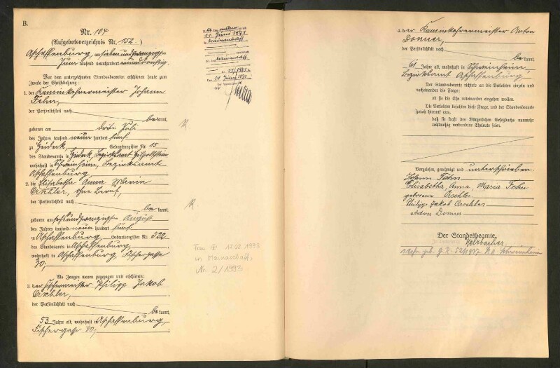 Standesamtsbuch der Stadt Aschaffenburg: Eheschließungen 252/1930 - 130/1931