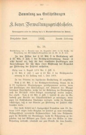 Dreizehnter Band. 1892. Neunte Lieferung. - Nr. 70. - Nr. 79.