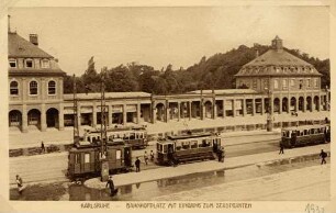 Postkartensammlung Weis mit Ansichten Karlsruhes. Bahnhofplatz