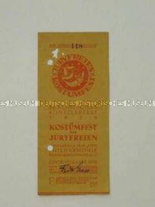 Persönliche Eintrittskarte für den Schriftsteller Fritz Gross zu einem Kostümfest