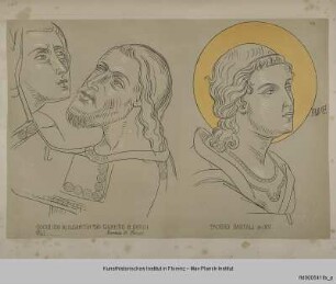 Köpfe aus der Geschichte des Hiob in der Collegiata in San Gimignano und vom Verkündigungsengel Gabriel (nach dem Polyptychon von Taddeo di Bartolo in der Pinacoteca in Siena)