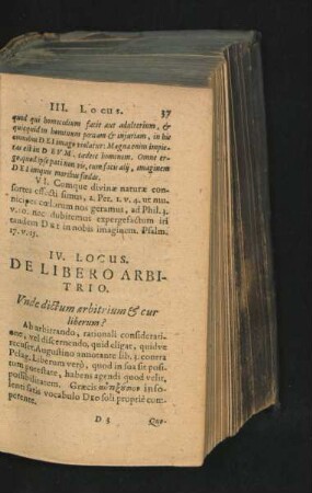 IV. Locus. De Libero Arbitrio.