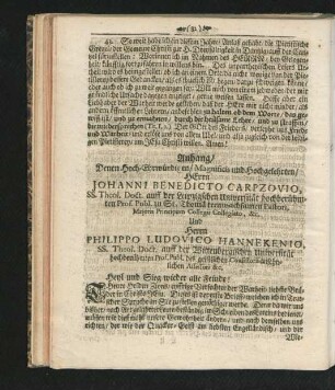 Anhang/ Denen Hoch-Ehrwürdigen/ Magnificis und Hochgelehrten Herrn Johanni Benedicto Carpzovio ... und Philippo Ludovico Hannekenio ...