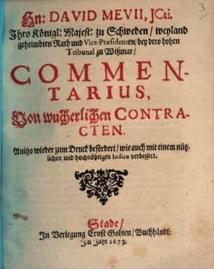 Commentarius von wucherlichen Contracten