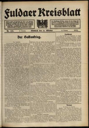 Erste Ausgabe vom Mittwoch, den 16. Oktober 1912.