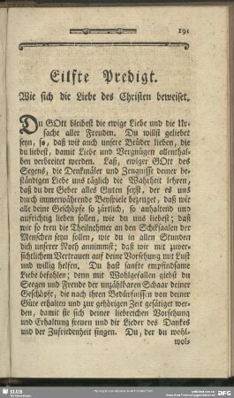 Eilfte Predigt. Wie sich die Liebe des Christen beweiset
