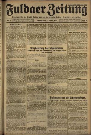 Erste Ausgabe vom Donnerstag, den 27. April 1933.