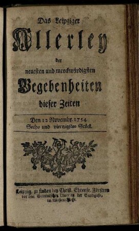 Den 12 Novembr. 1754. Sechs und viertzigstes Stück.