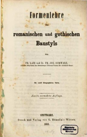 Formenlehre des romanischen und gothischen Baustyls