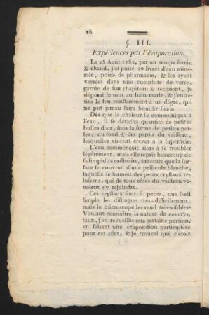 §. III. Expériences par l`évaporation.