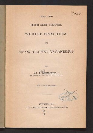 Über eine bisher nicht gekannte wichtige Einrichtung des menschlichen Organismus