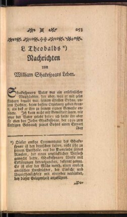 L. Theobalds Nachrichten von William Shakespears Leben