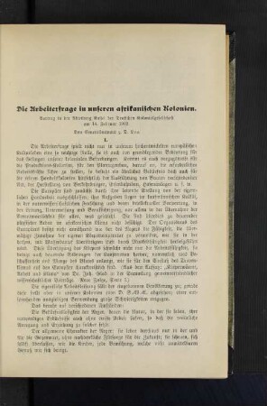 Die Arbeiterfrage in unseren afrikanischen Kolonien.