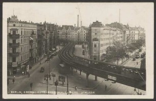 Ansichtskarte Hochbahn und Straßenkreuzung, Oberbaumstraße Ecke Schlesische Straße [1/2]