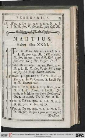 MARTIUS. Habet dies XXXI.