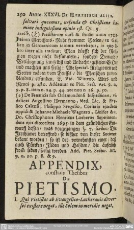 Appendix, constans Thesibus De Pietismo