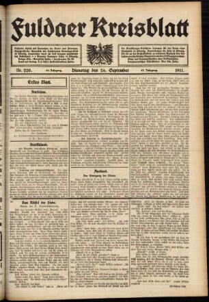 Erste Ausgabe vom Dienstag, den 26. September 1911.
