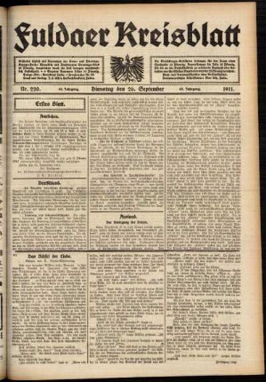 Erste Ausgabe vom Dienstag, den 26. September 1911.